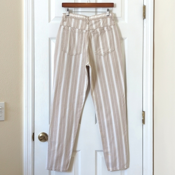 NY Line 90's Vintage Classic Striped High Waisted Tapered Leg Pants Tan White 28 - Picture 4 of 15